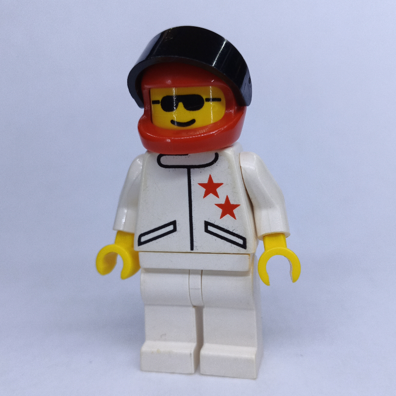 LEGO Racer, White Jacket with 2 Stars, Red Helmet with Visor, Sunglasses (fig-000428)