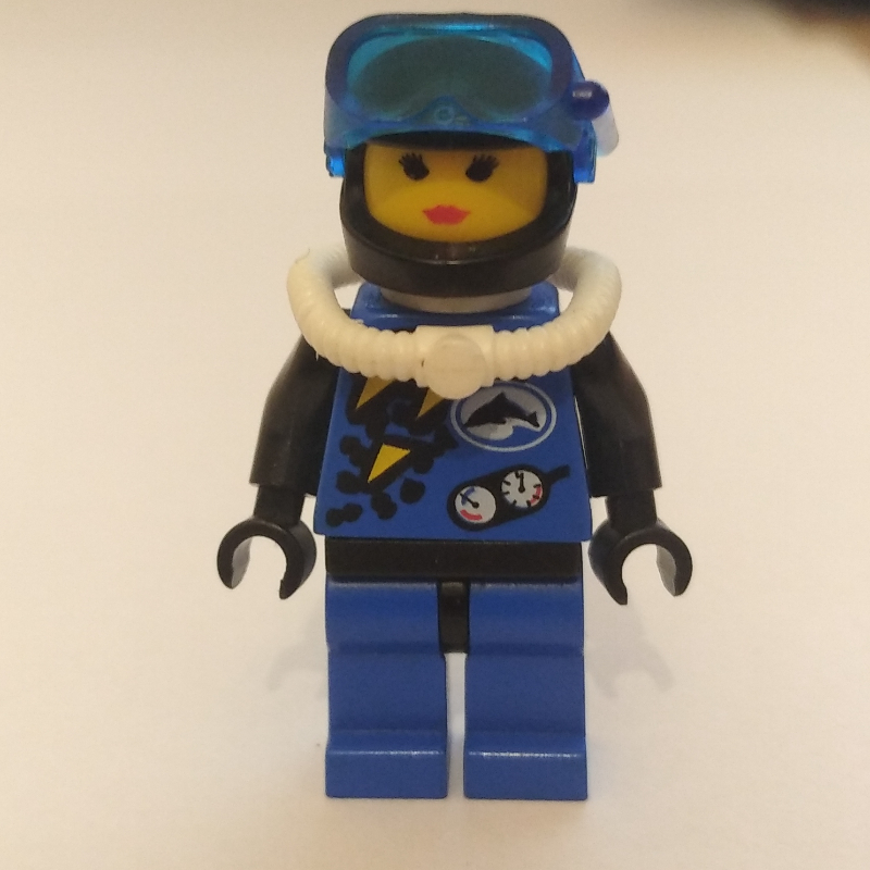 LEGO Diver, Woman, Blue Wetsuit, Black Helmet with Mask, Airtank (fig-000431)