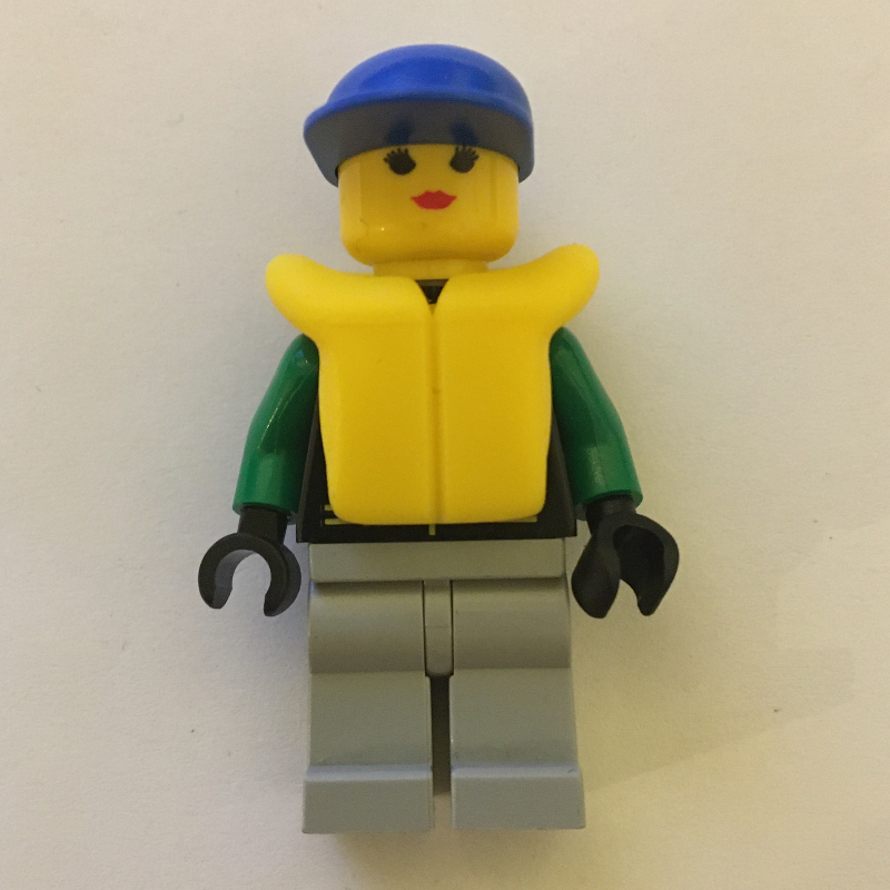 LEGO Racer, Extreme Team, Black Jacket, Green Legs, Blue Cap, Yellow Life Vest (fig-000432)