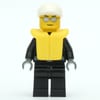 Policeman, Black Jacket with Zipper, Radio, and Badge, White Cap, Yellow Life Vest, Silver Sunglasses
