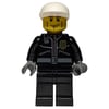 Policeman, Black Jacket with Zipper, Radio, and Badge, White Cap