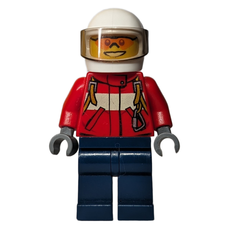LEGO Fireman, Red Jacket with Straps, White Helmet with Visor, Orange Sunglasses (fig-000446)