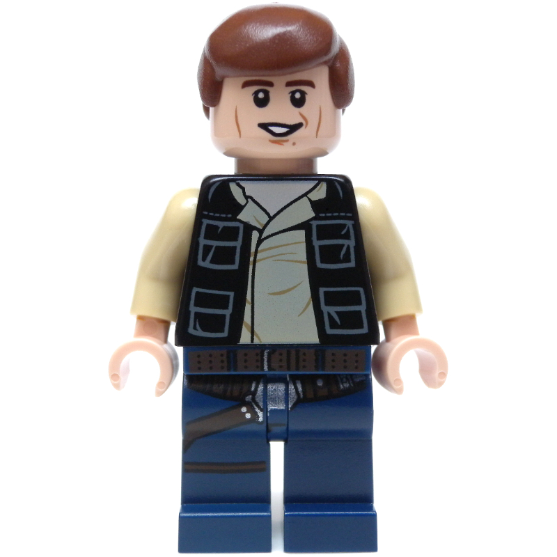 LEGO Han Solo, Black Vest, Dark Blue Legs, Smooth Hair, Cheek Lines (fig-000509)