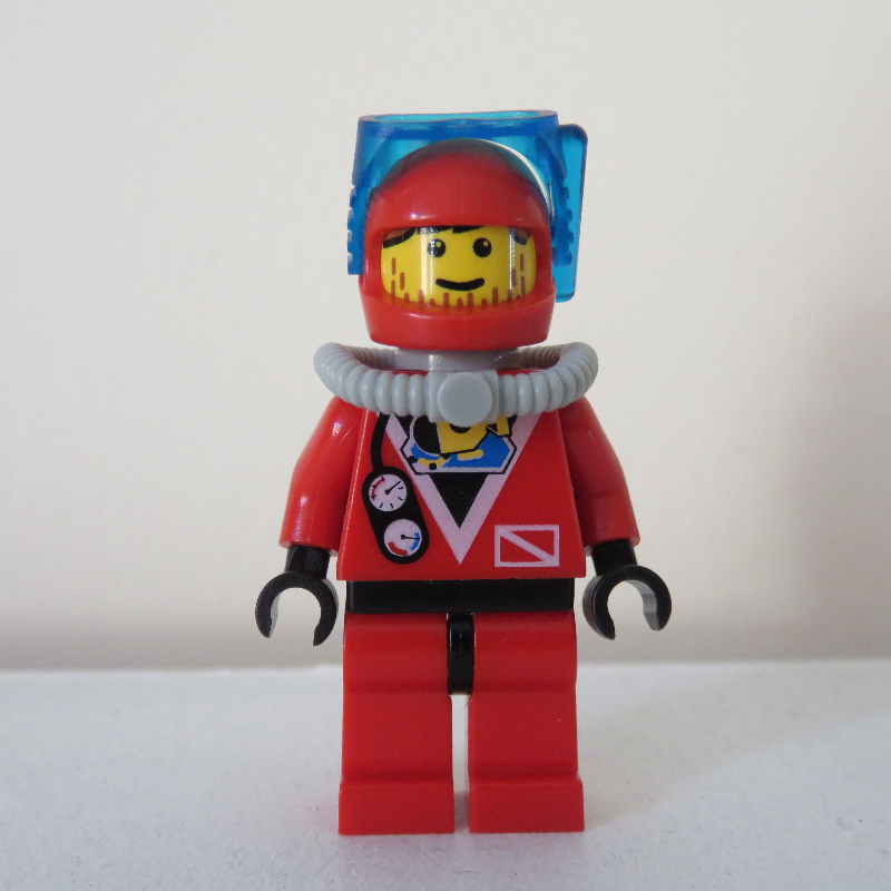 LEGO Diver, Man, Red Wetsuit, Red Helmet with Mask, Airtank, Stubble (fig-000530)
