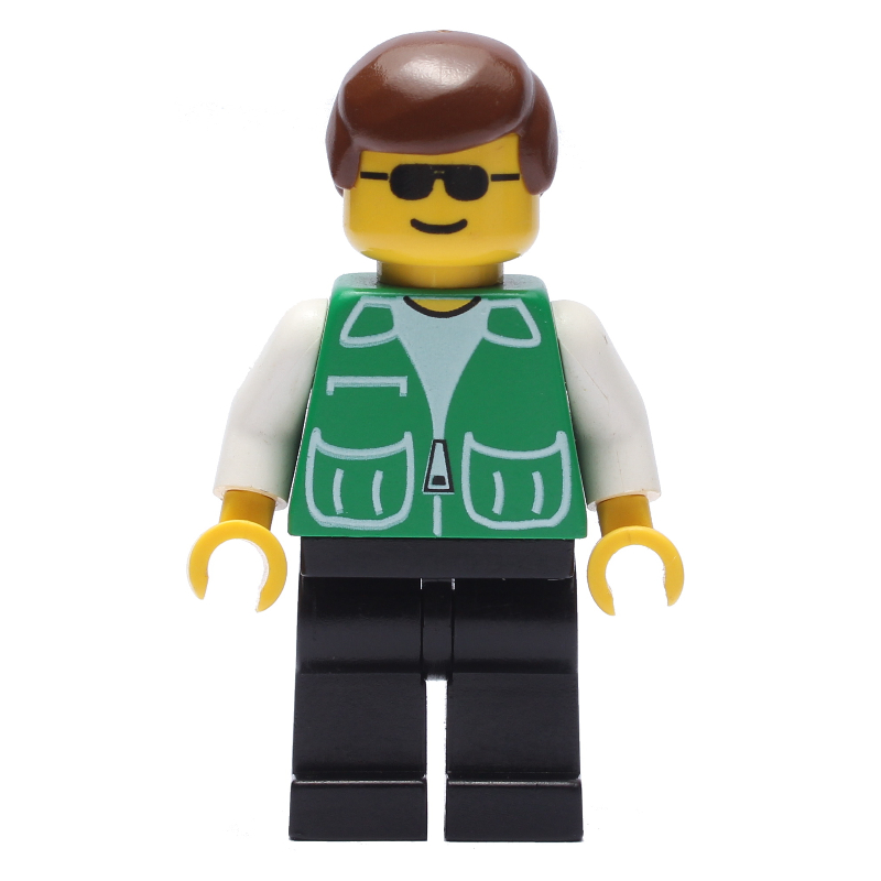 LEGO Man, Green Jacket, Black Legs, Sunglasses (fig-000540)