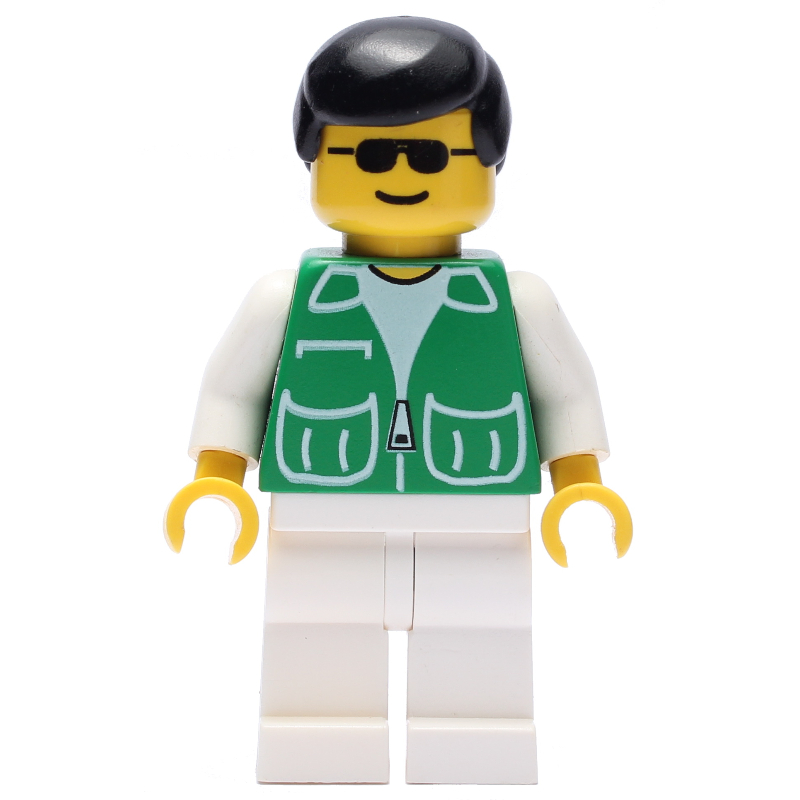 LEGO Man, Green Jacket, White Legs, Black Hair (fig-000547)