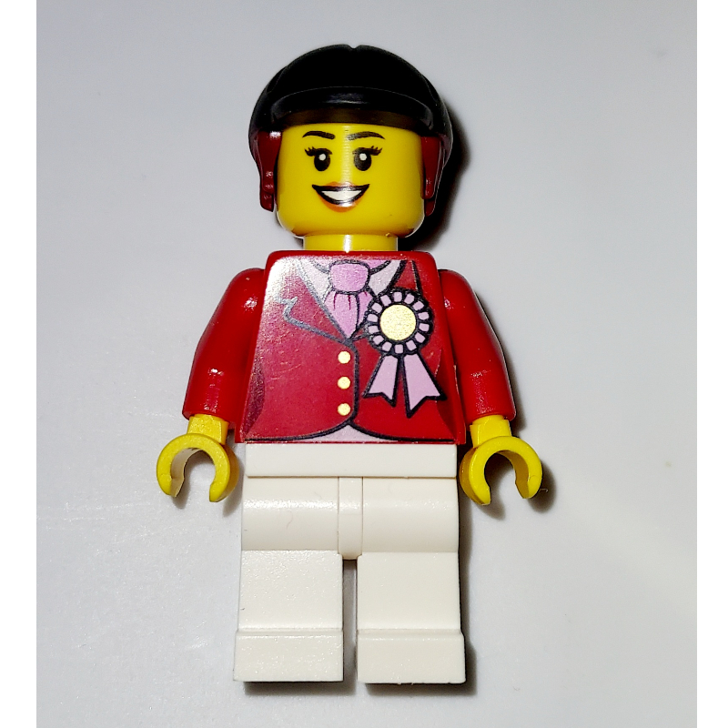 LEGO Red Riding Jacket with Award Ribbon, Black Riding Helmet, and White Legs (fig-000566)