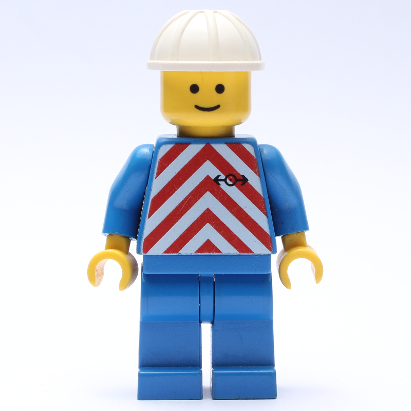 LEGO Train Worker - Red Vest, Blue Legs, White Helmet, Plain Face (fig-000578)