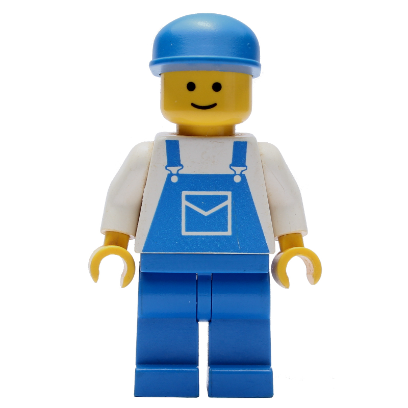LEGO Man - White Torso, Blue Overall, Blue Cap - 3626b Head (fig-000598)
