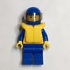 Coast Guard, Yellow Jacket with Zipper, Radio and Badge, Blue Helmet with Visor, Yellow Life Vest, Stubble