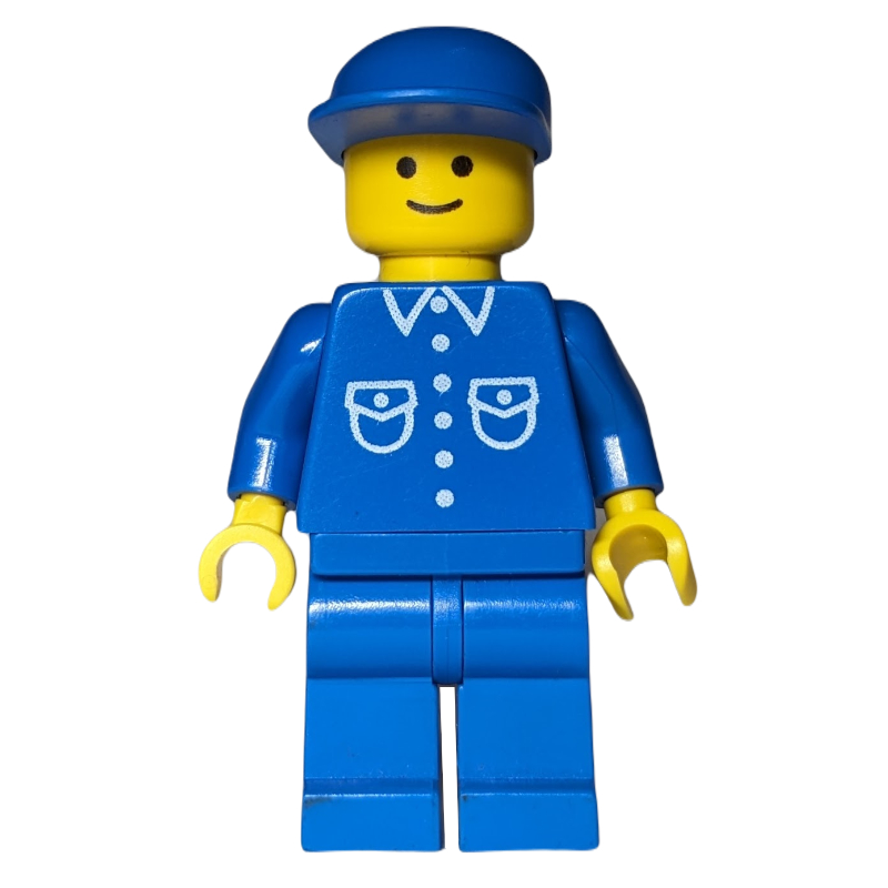 LEGO Man, Blue Shirt with Buttons and Pockets, Blue Legs, Blue Cap (3626a Head) (fig-000634)