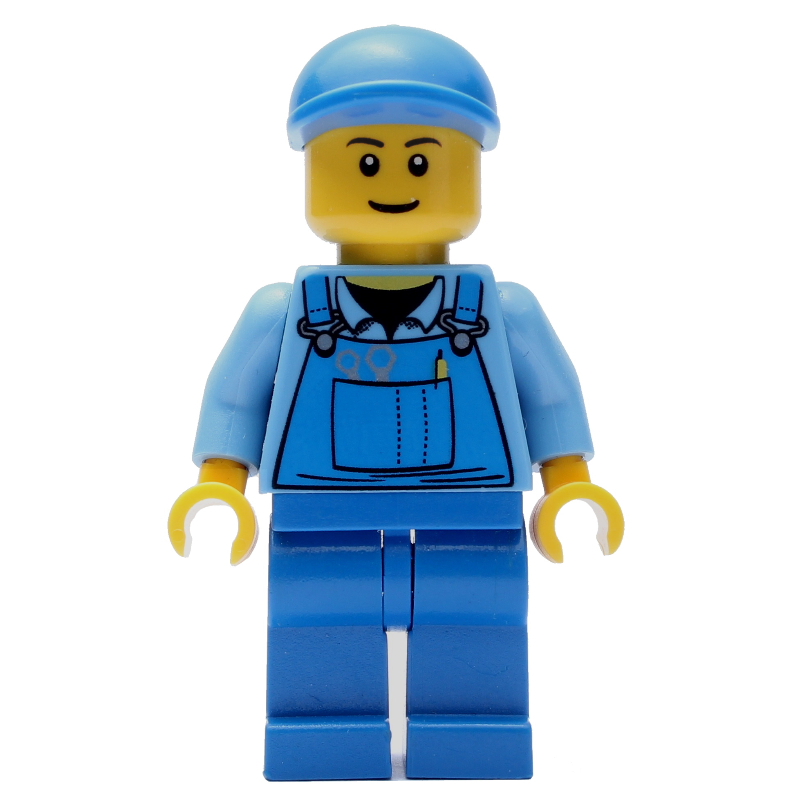 LEGO Man, Blue Overalls over Shirt, Blue Legs, Blue Cap (fig-000643)