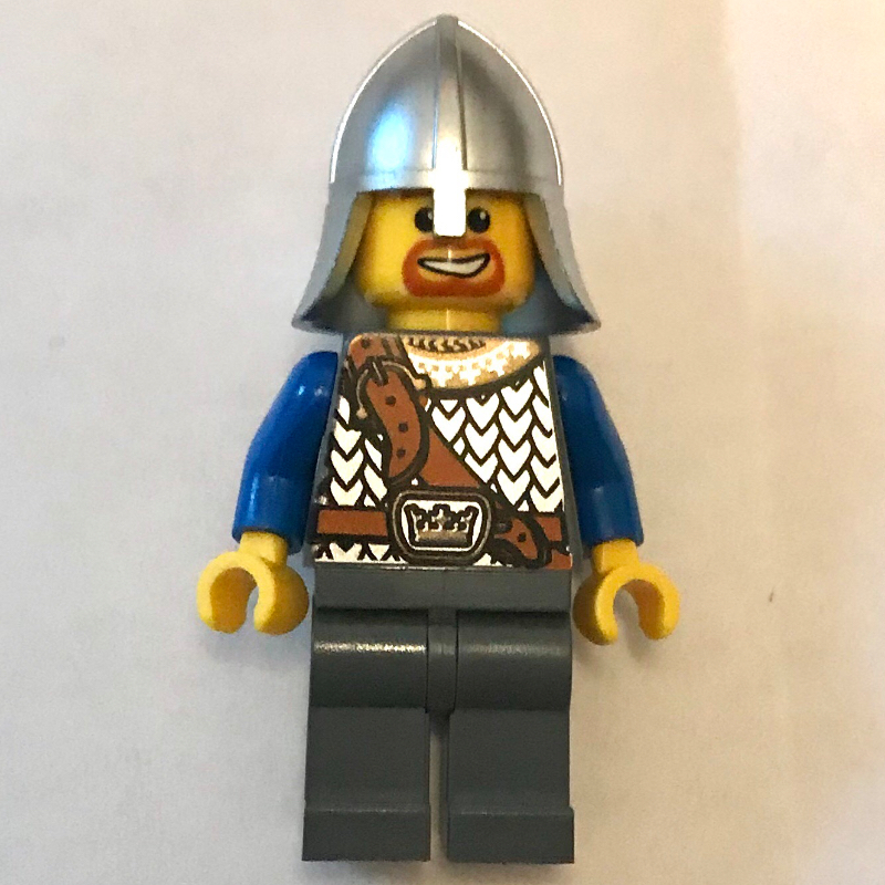 LEGO Knight - Blue Torso, Dark Bluish Grey legs, Metallic Silver Helmet (fig-000659)