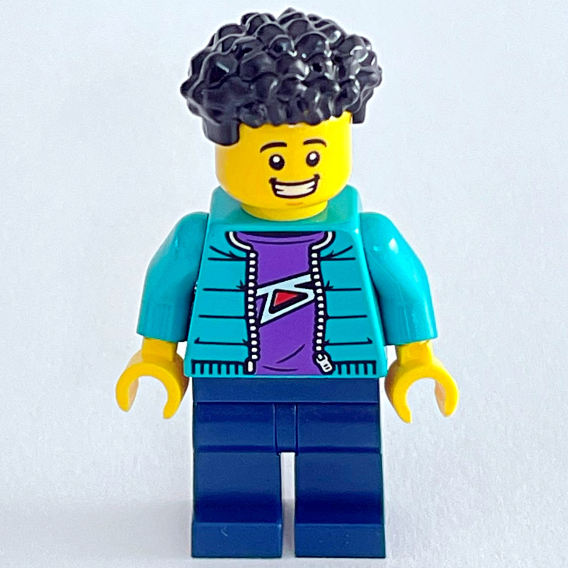 LEGO Man, Dark Turquoise Jacket, Dark Blue Legs, Black Hair (fig-000663)