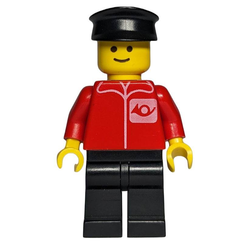 LEGO Postal Worker, Red Shirt with Horn Logo, Black Legs, Black Hat (3626a Head) (fig-000674)