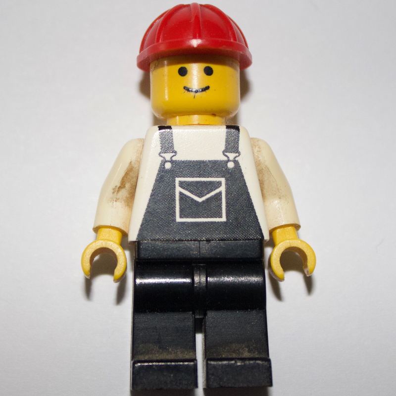 LEGO Man, Black Overalls, Red Hard Hat (3626a Head) (fig-000675)