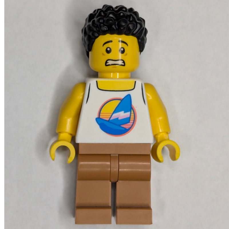 LEGO Man, White Vest, Medium Nougat Legs, Black Hair (fig-000680)