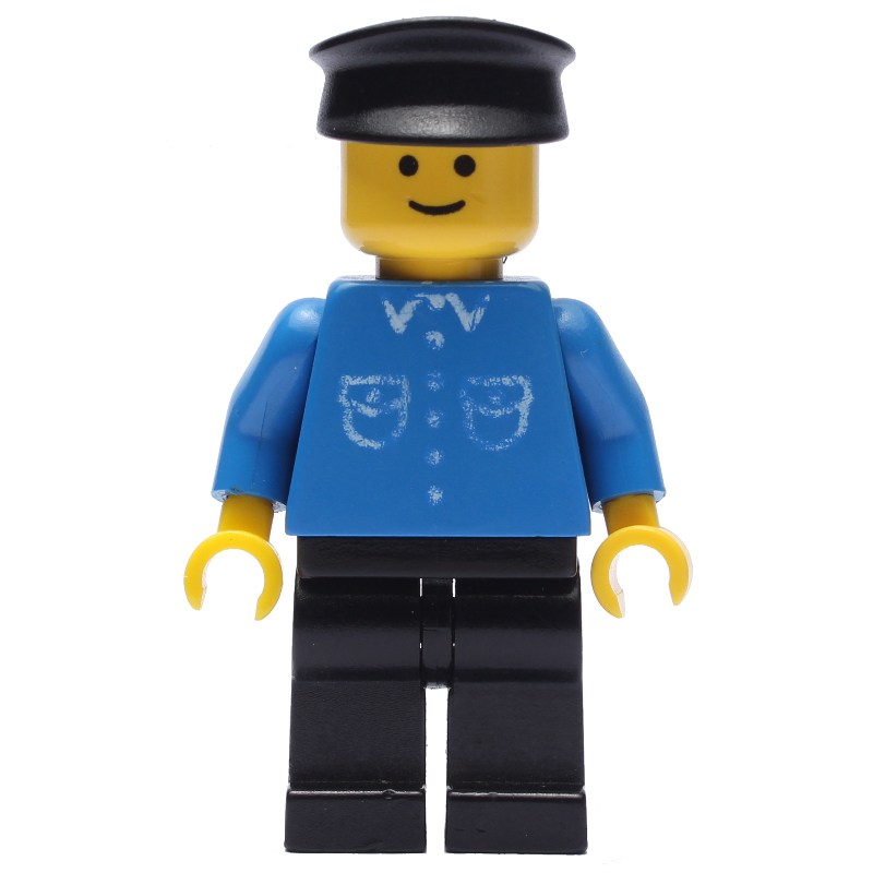 LEGO Man, Blue Shirt with Buttons and Pockets, Black Legs, Black Hat (fig-000686)