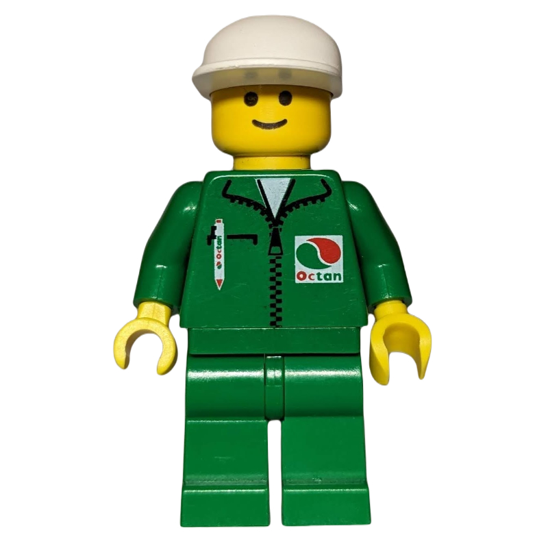 LEGO Racer, Green Jacket with Zipper and Octan Logo, White Cap (fig-000687)