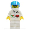 Racer, White Jacket with Zipper and Octan Logo, White Helmet with Visor, Blue Sunglasses