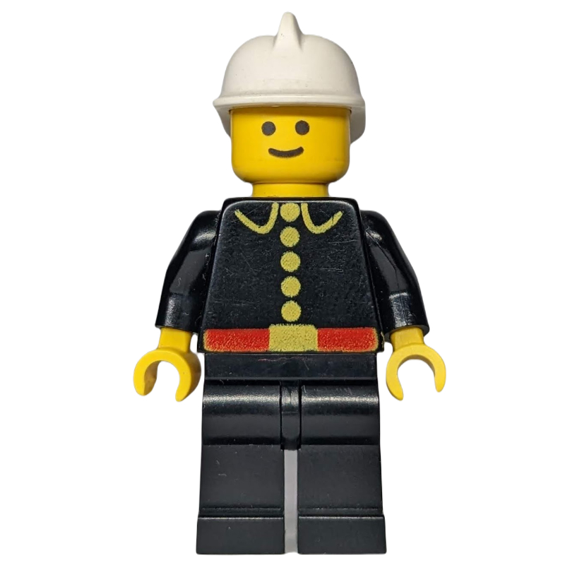 LEGO Fireman, Classic, Black Fire Jacket with Red Belt and Buttons, White Helmet (3626b Head) (fig-000701)