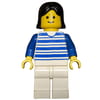Woman, White and Blue Striped Shirt, White Legs, Black Hair