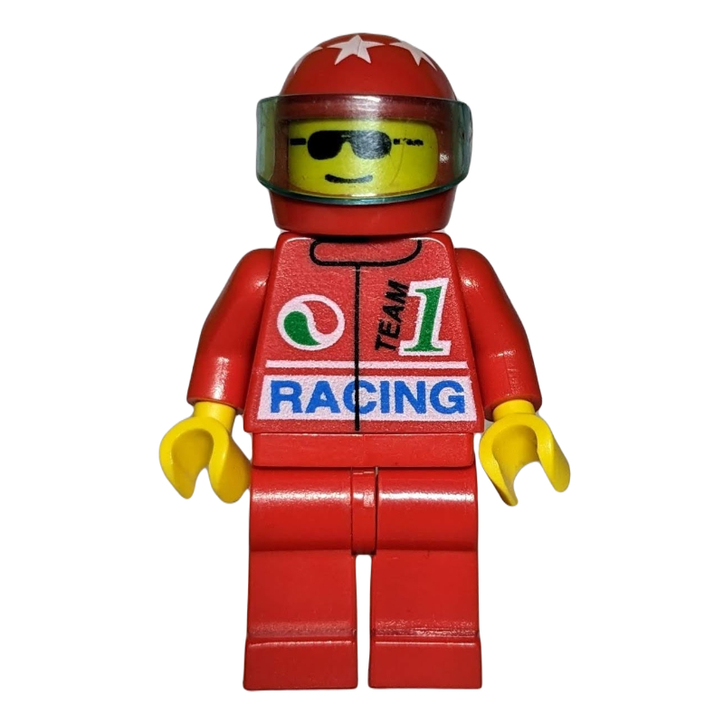 LEGO Racer, Red Jacket with Octan Logo and 'RACING', Red Legs, Red Helmet with Visor, Sunglasses (fig-000705)