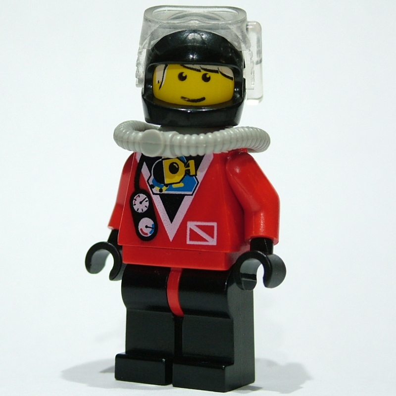 LEGO Diver, Man, Red Wetsuit, Black Helmet with Mask, Airtank, Printed White Hair (fig-000710)