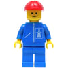 Construction Worker, Blue Jacket with Highway Logo, Blue Legs, Red Hard Hat
