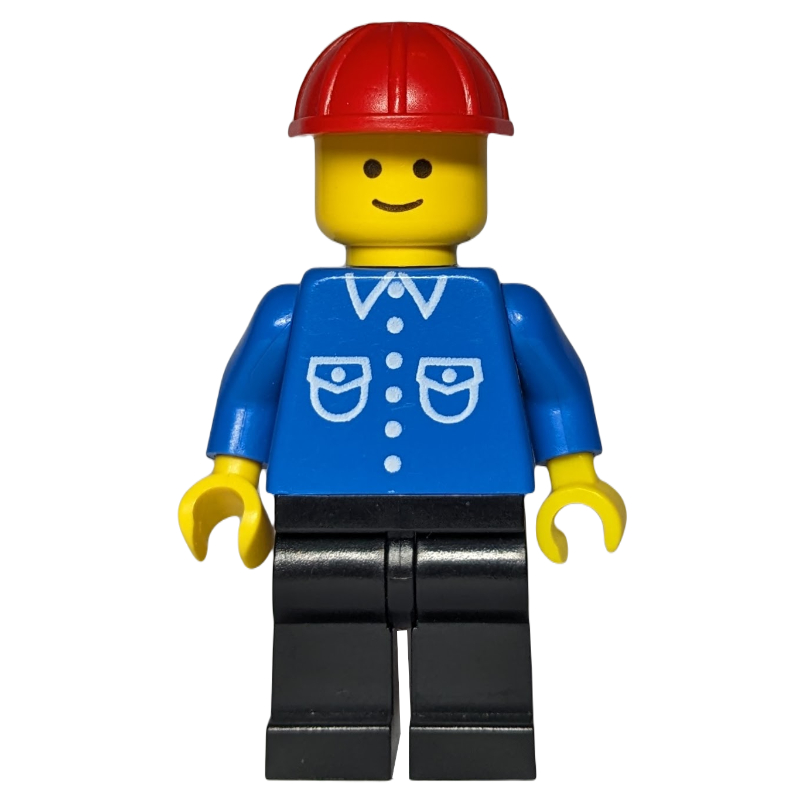 LEGO Man, Blue Shirt with Buttons and Pockets, Black Legs, Red Hard Hat (fig-000719)