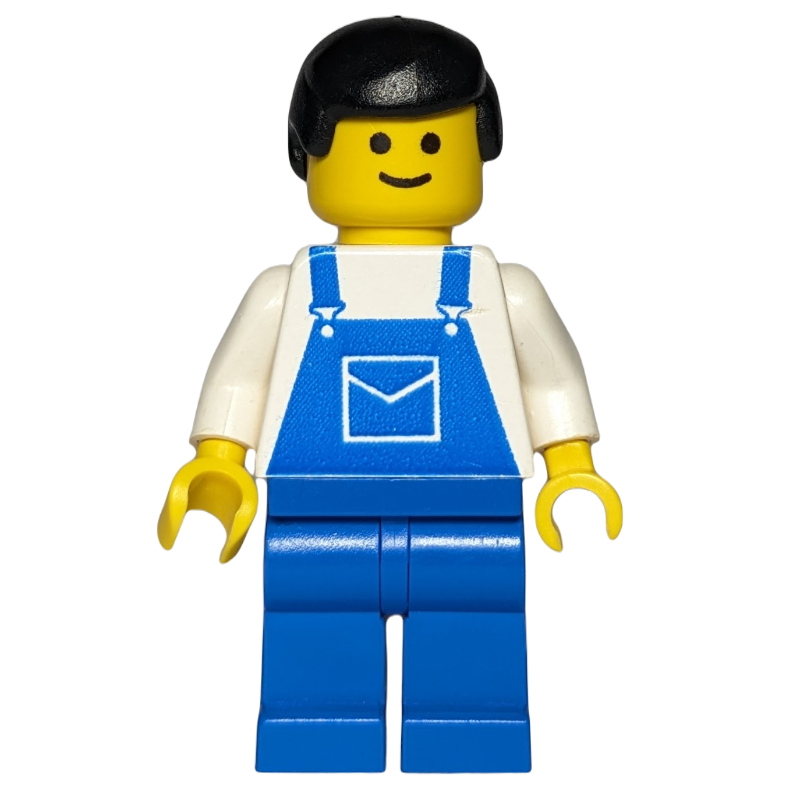 LEGO Man, Blue Overalls, Black Hair (3626a Head) (fig-000721)