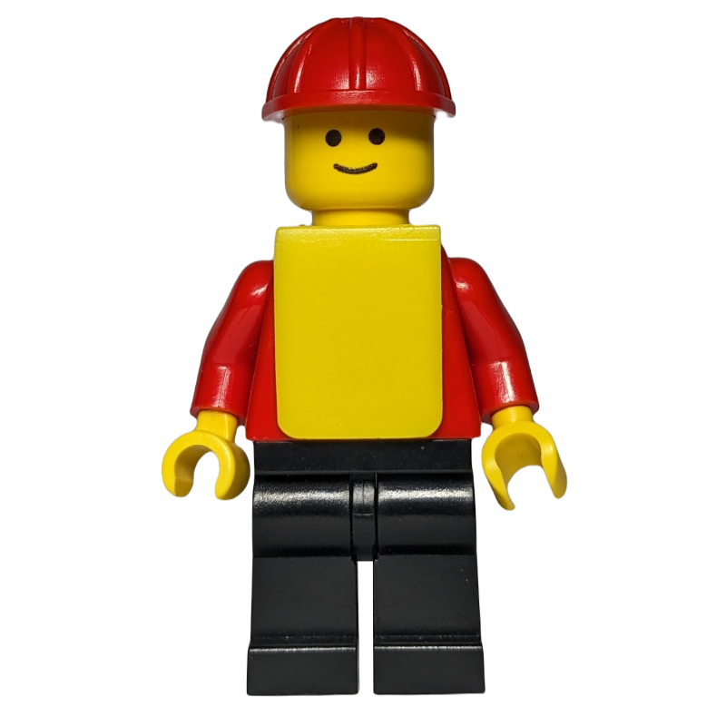 LEGO Man, Plain Red Torso, Black Legs, Red Hard Hat, Yellow Vest (fig-000722)