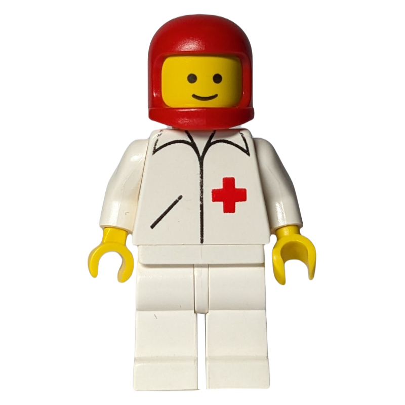 LEGO Doctor, White Jacket with Red Cross, White Legs, Red Helmet (fig-000727)
