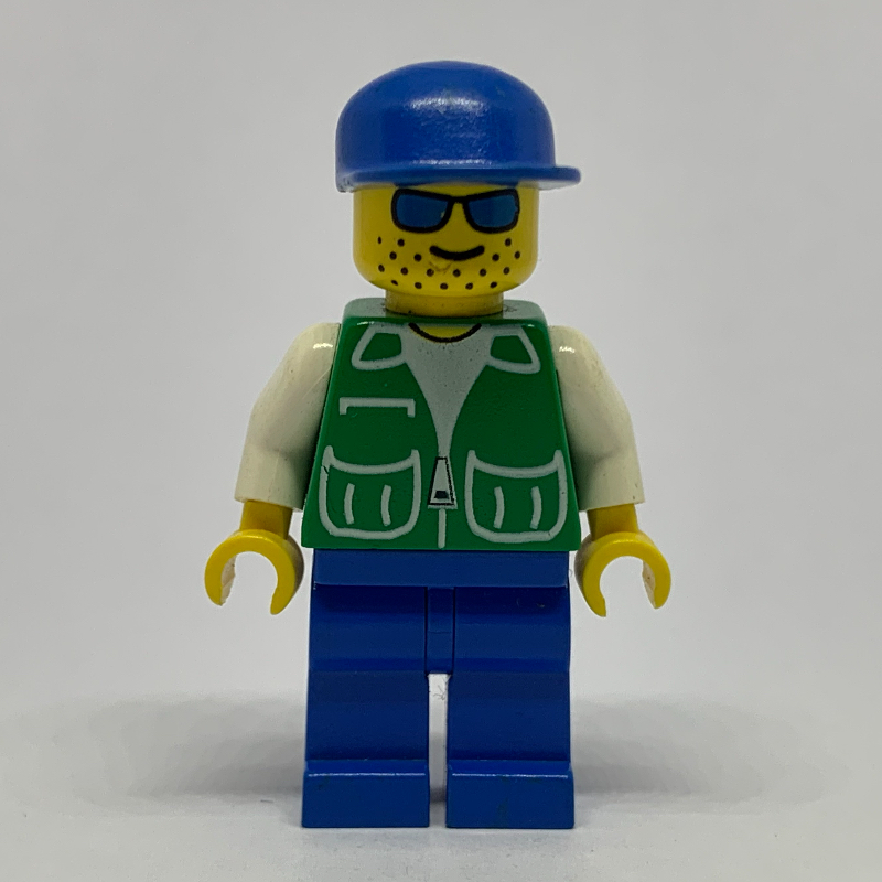 LEGO Man, Green Jacket, Blue Legs, Blue Cap, Blue Sunglasses (fig-000728)
