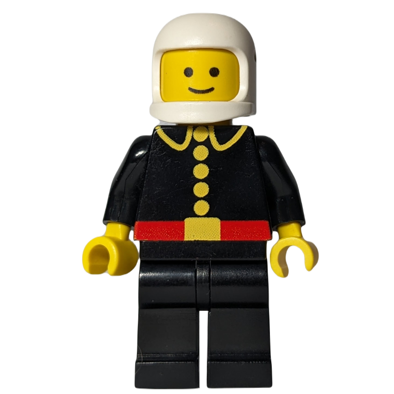 LEGO Fireman, Classic, Black Fire Jacket with Red Belt and Buttons, White Helmet (3842a Helmet) (fig-000729)