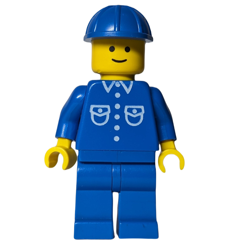 LEGO Man, Blue Shirt with Buttons and Pockets, Blue Legs, Blue Hard Hat (fig-000731)