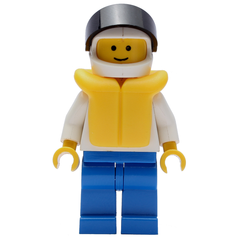 LEGO Man, White Torso, Blue Legs, Helmet with Visor, Yellow Life Vest - 3626a Head (fig-000735)