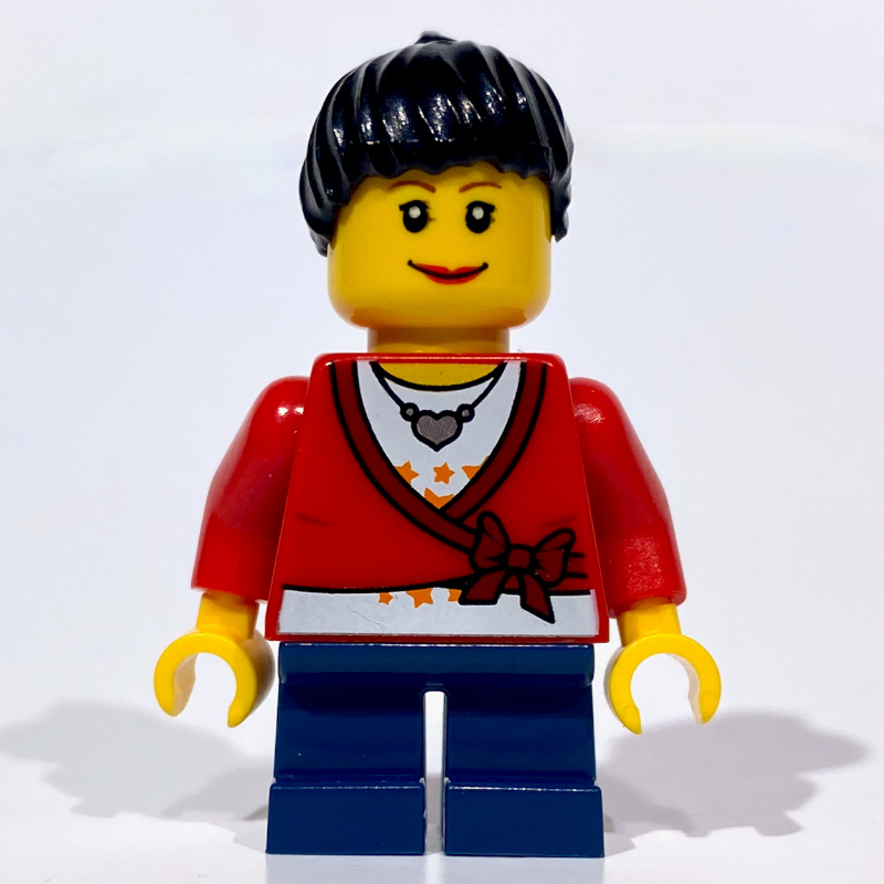 LEGO Girl, Cardigan Tied with Bow, Necklace, Short Dark Blue Legs (fig-000765)