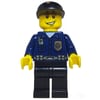 Policeman, Dark Blue Shirt with Radio and Badge, Black Legs, Black Cap, Smile