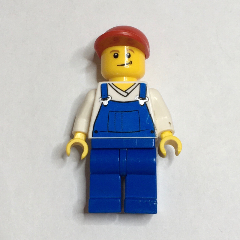 LEGO White Torso, Blue Overall, Red Cap, Male (3626c Head) (fig-000775)