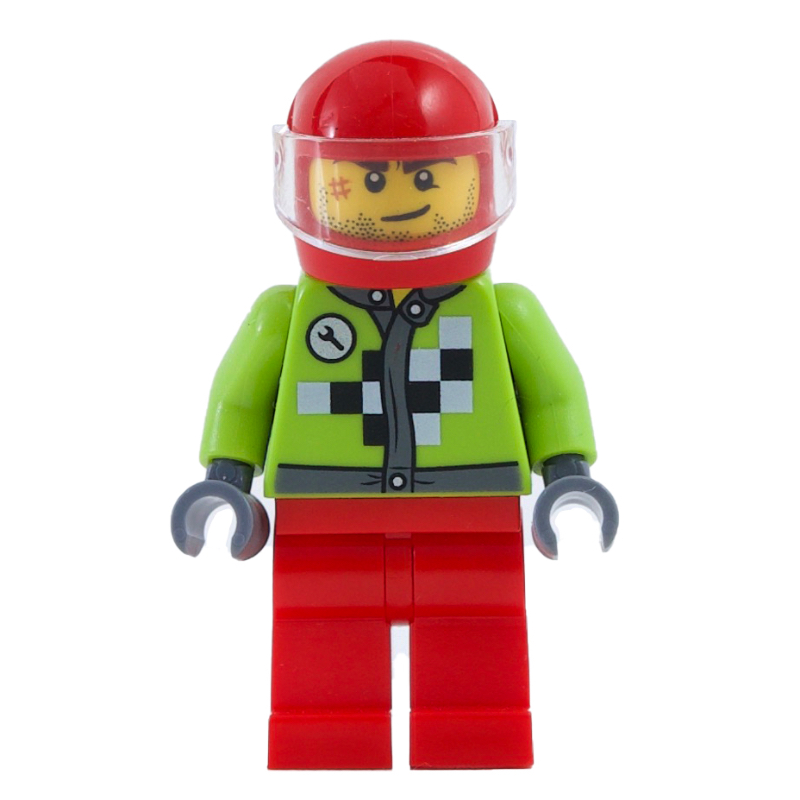 LEGO Racer with Lime Jacket with Black and White Checks, Red Helmet with Trans-Clear Visor (fig-000795)