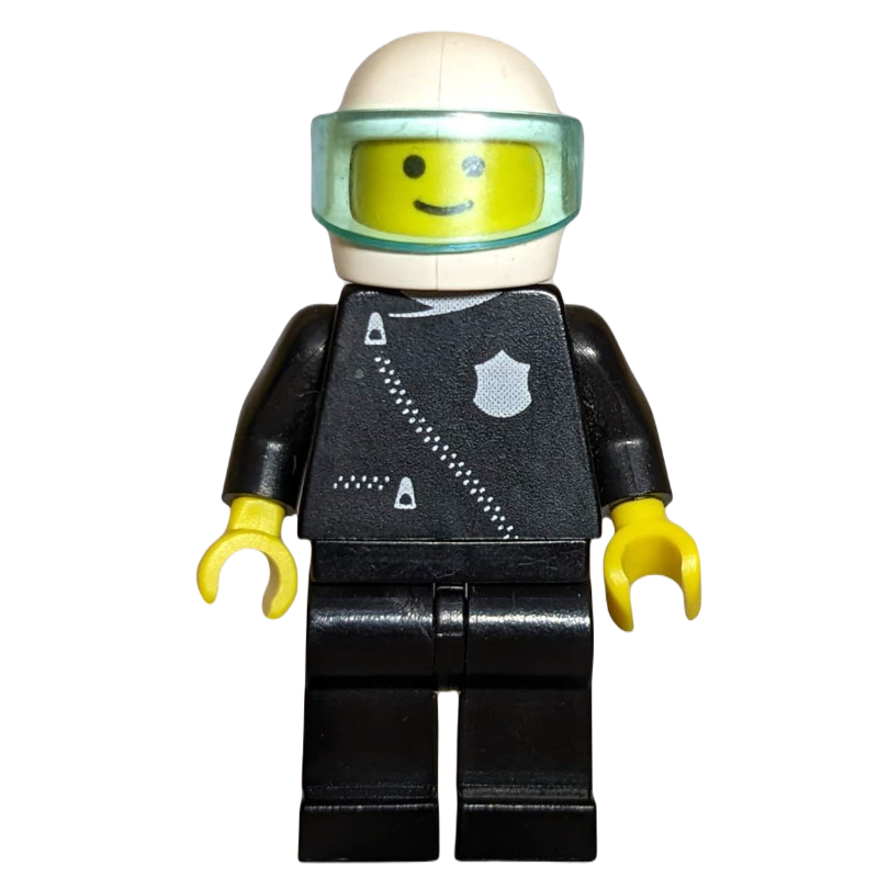 LEGO Policeman, Black Jacket with Zipper and Badge, White Helmet with Visor (3626a Head) (fig-000803)