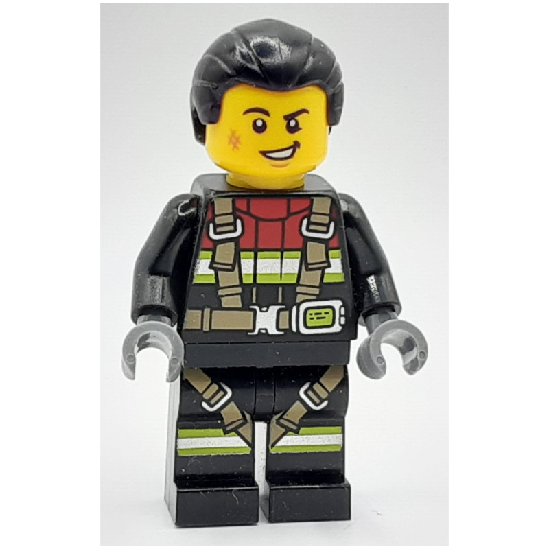 LEGO Firefighter, Black Fire Suit, Black Hair (fig-000804)