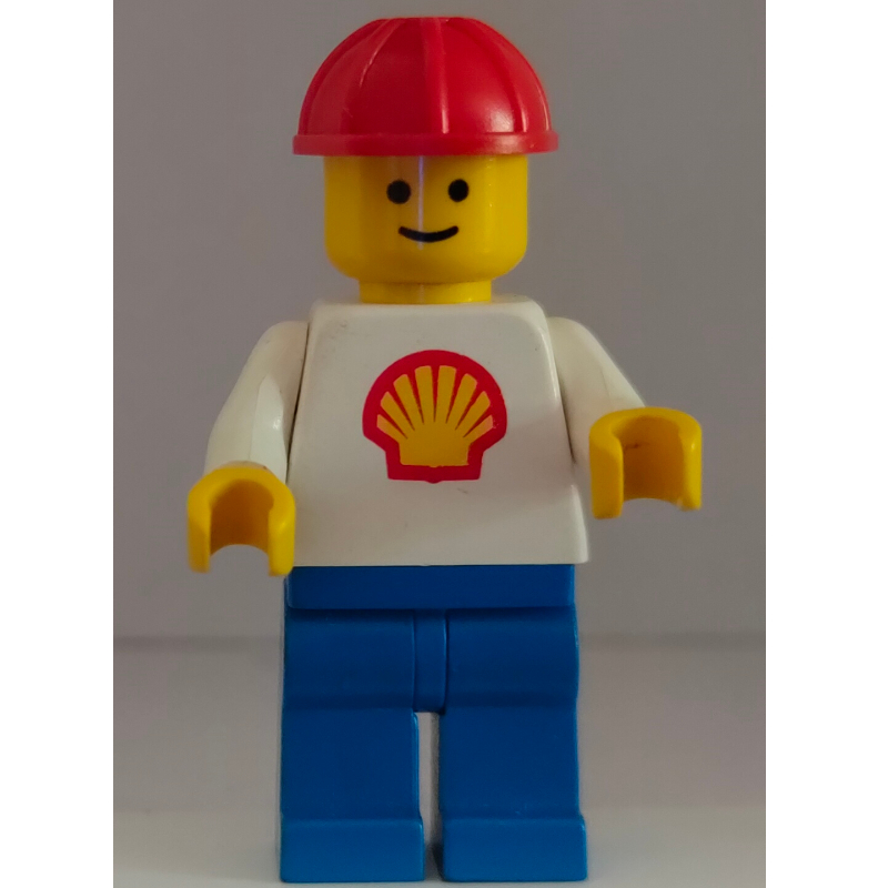 LEGO Shell - White Torso with Logo, Blue Legs, Red Construction Helmet (fig-000822)