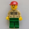 Man, Tan Shirt with Pockets, Green Legs, Red Cap