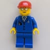 Pilot, Blue Jacket with Plane Logo and Blue Tie, Red Cap, Sunglasses