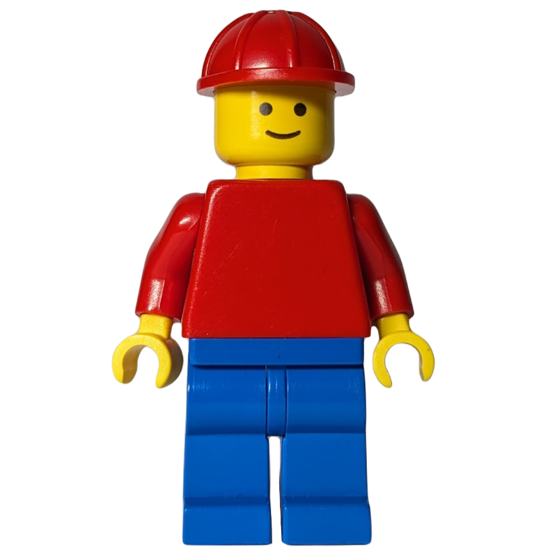 LEGO Man, Red Torso, Blue Legs, Red Hard Hat (fig-000834)
