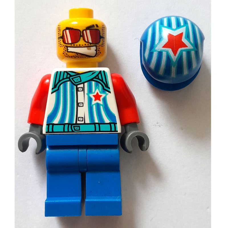 LEGO Race Driver, White Torso, Blue Legs, Blue Helmet (fig-000867)