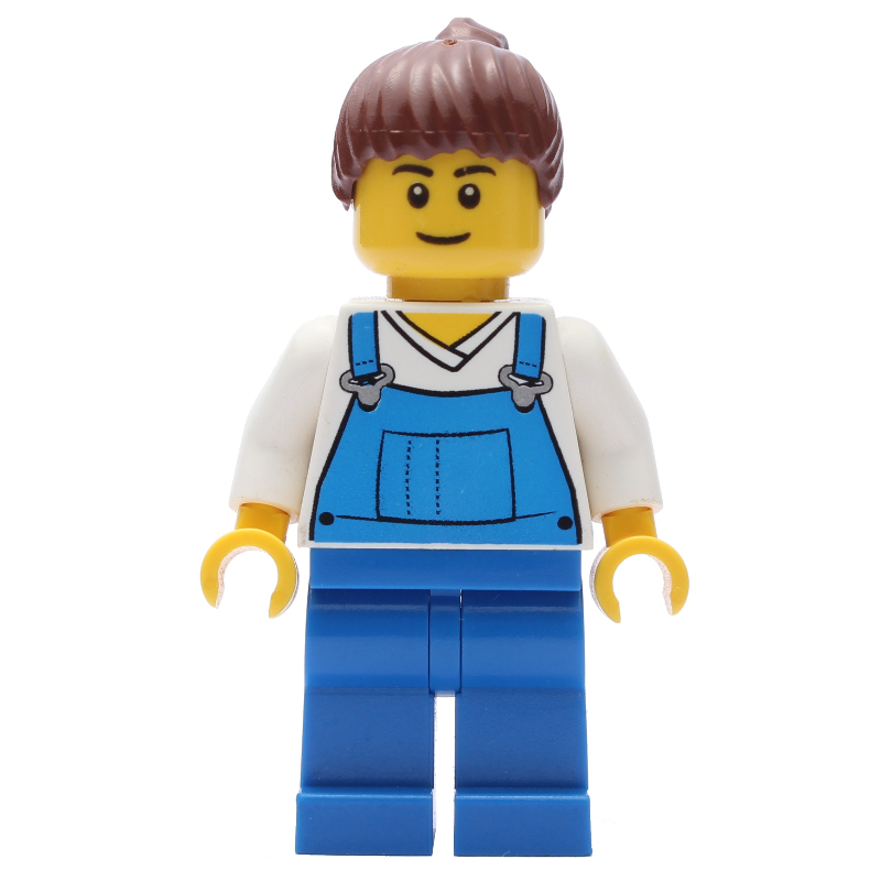 LEGO White Torso, Blue Overall, Reddish Brown Hair (fig-000883)