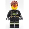 Firefighter, Black Fire Suit, Reddish Brown Hair, Orange Safety Glasses